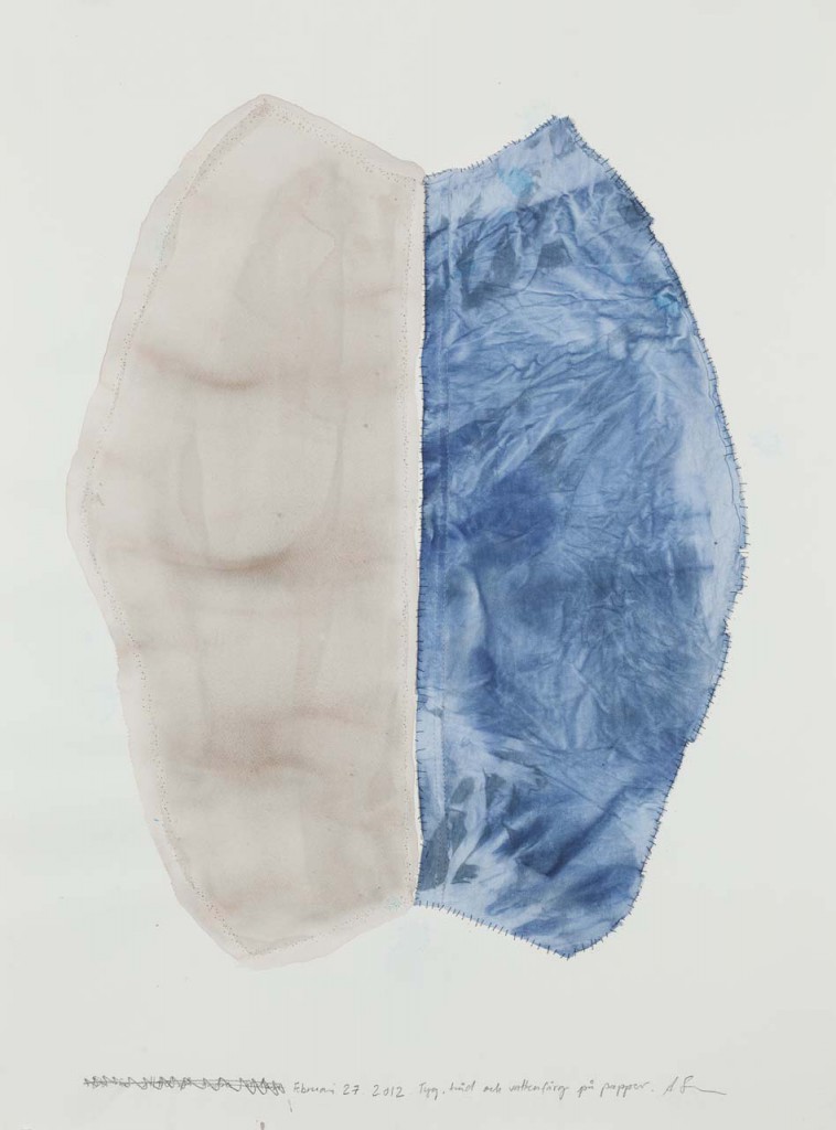 "Shadow piece", watercolor and fabric on paper, 52x72 cm/22x30 inch, 2012