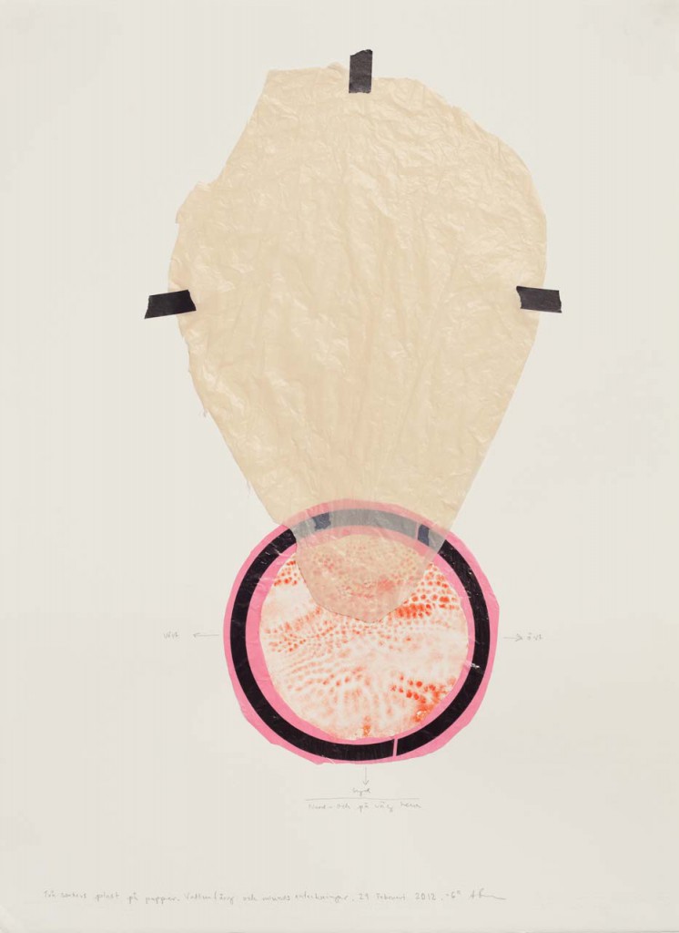 "Två sorters plast/ Two kinds of plastic", plastic and watercolor on paper, 52x72 cm/22x30 inch, 2012