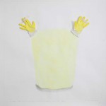 Yellow Investigation 02, fabric and watercolor on paper, 113 x 106 cm/41.5 x 44.5 inches